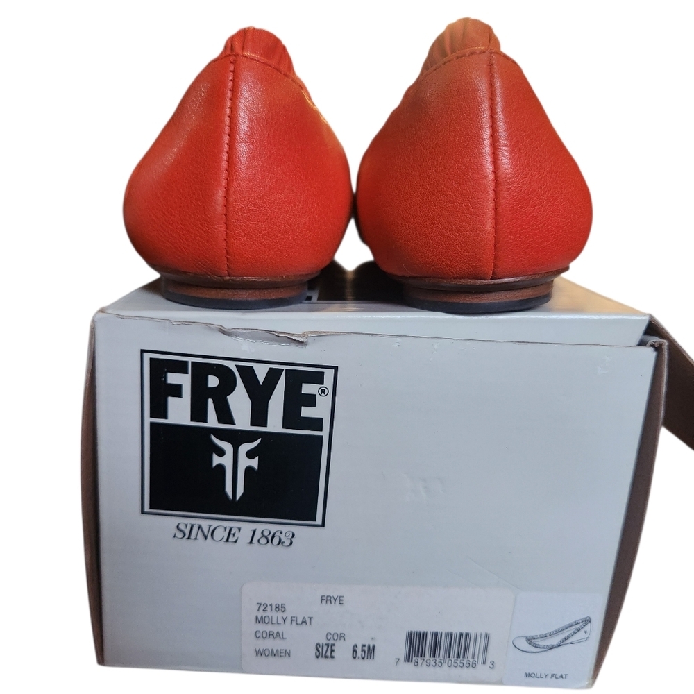 FRYE Molly Women's 6.5 Red Orange Leather Ballet Flats NEW Vibrant Statement - Picture 3 of 8